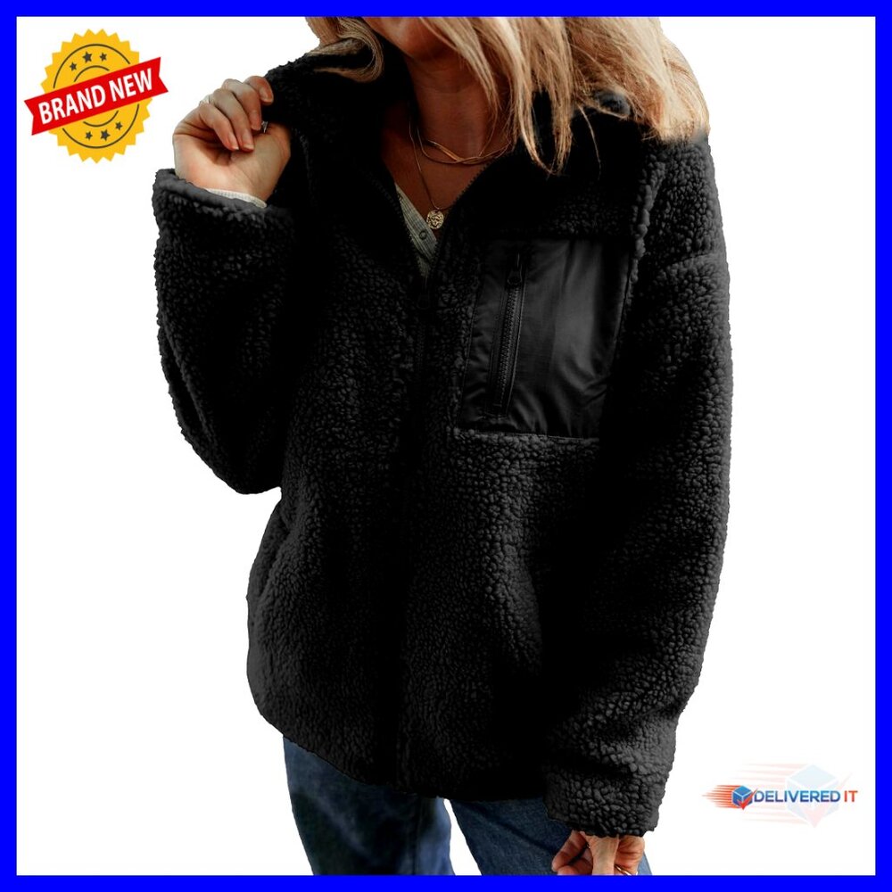Teddy Fleece Jacket Full Zipper Relaxed Fit Long Sleeve Cozy Winter Outerwear